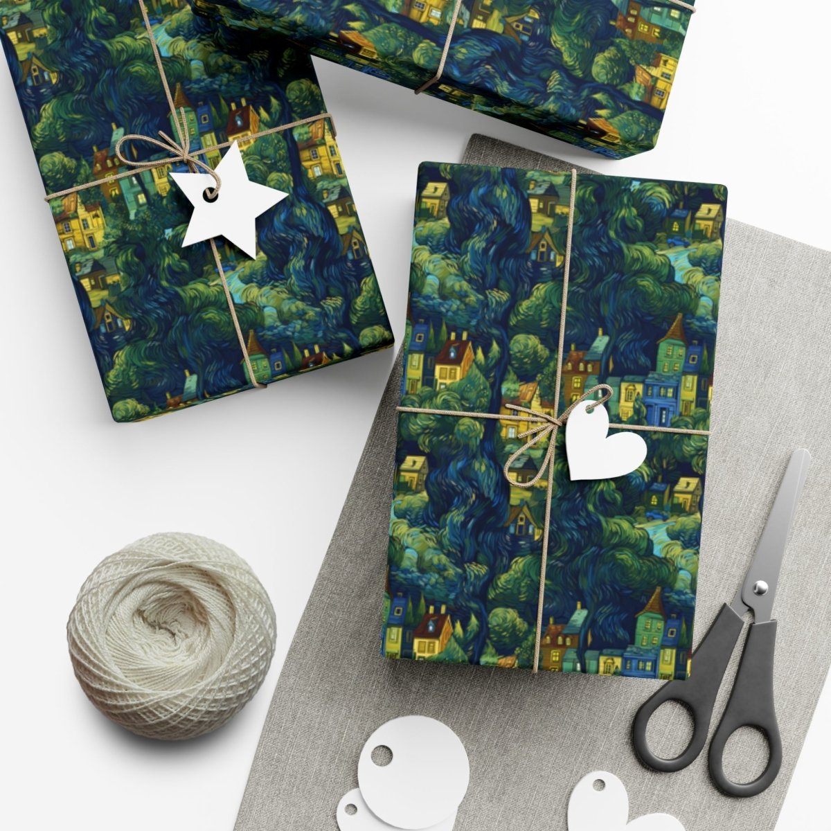 Neighborhood Collage Van Gogh Style Gift Wrap - Home Decor | ShirtyAgents