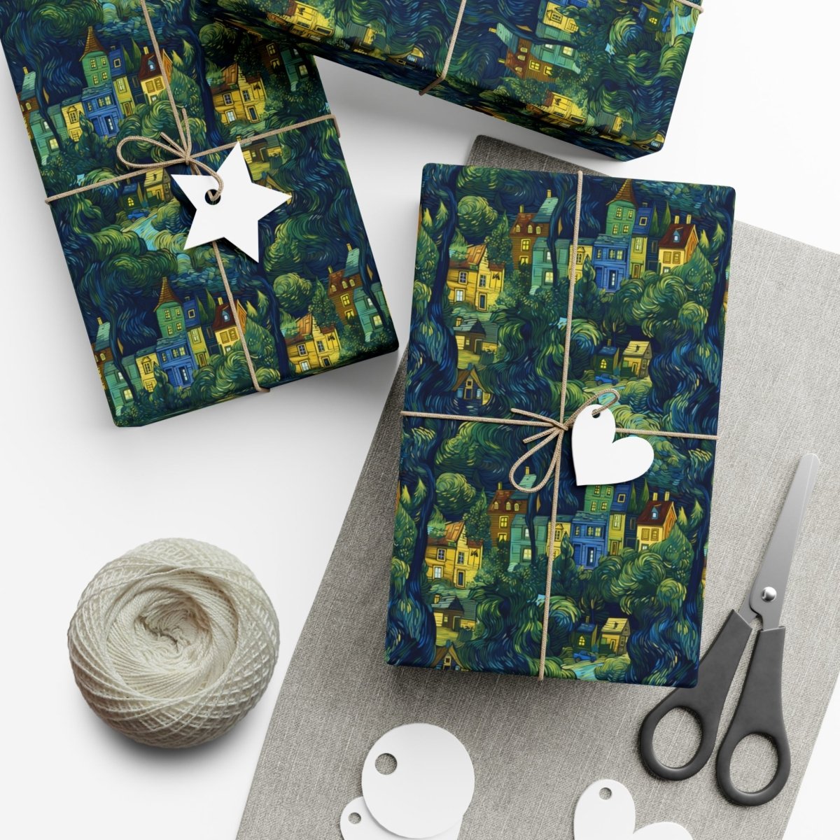 Neighborhood Collage Van Gogh Style Gift Wrap - Home Decor | ShirtyAgents