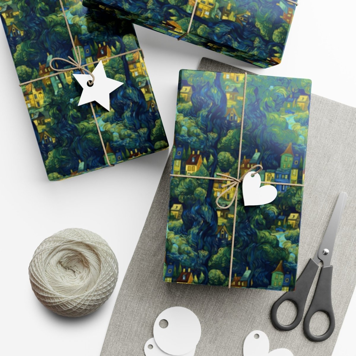 Neighborhood Collage Van Gogh Style Gift Wrap - Home Decor | ShirtyAgents
