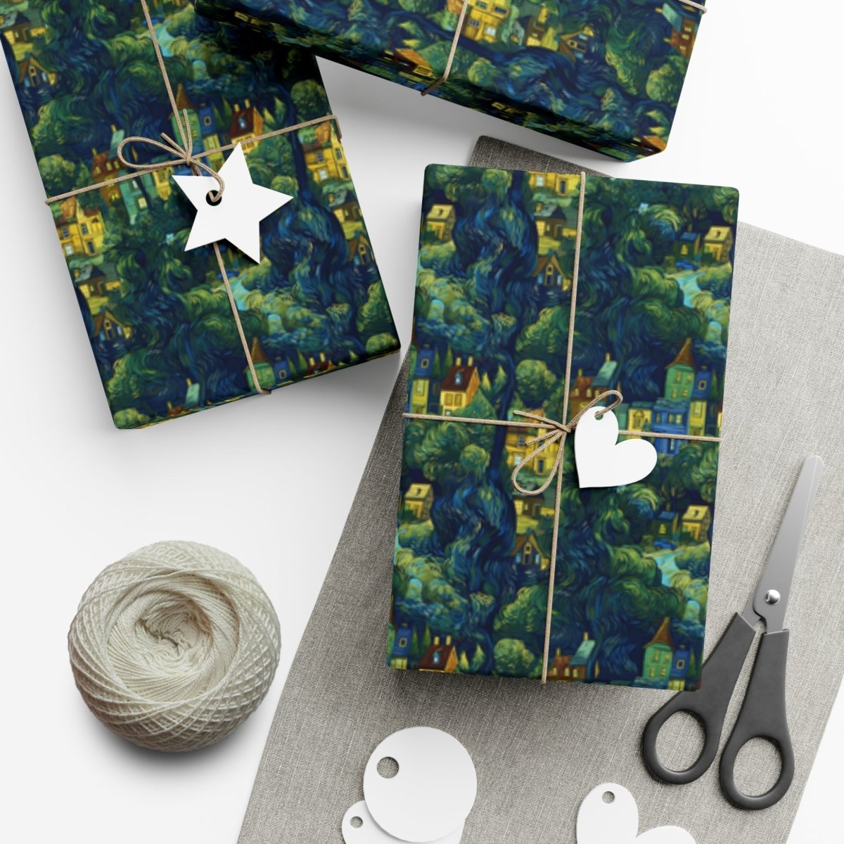 Neighborhood Collage Van Gogh Style Gift Wrap - Home Decor | ShirtyAgents