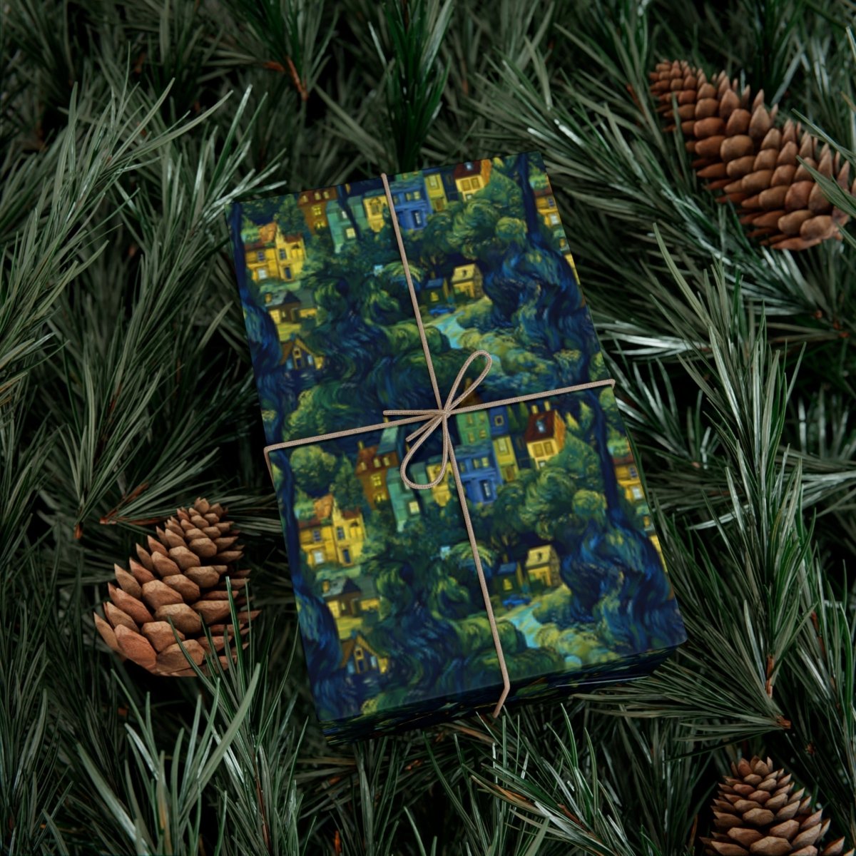 Neighborhood Collage Van Gogh Style Gift Wrap - Home Decor | ShirtyAgents