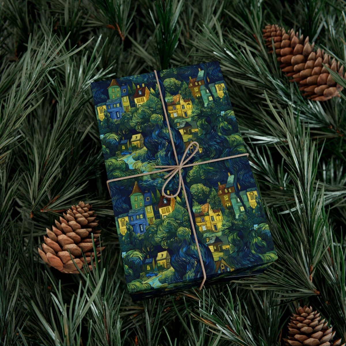 Neighborhood Collage Van Gogh Style Gift Wrap - Home Decor | ShirtyAgents
