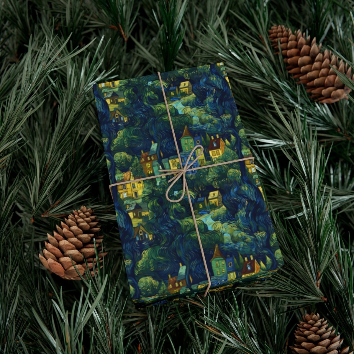 Neighborhood Collage Van Gogh Style Gift Wrap - Home Decor | ShirtyAgents