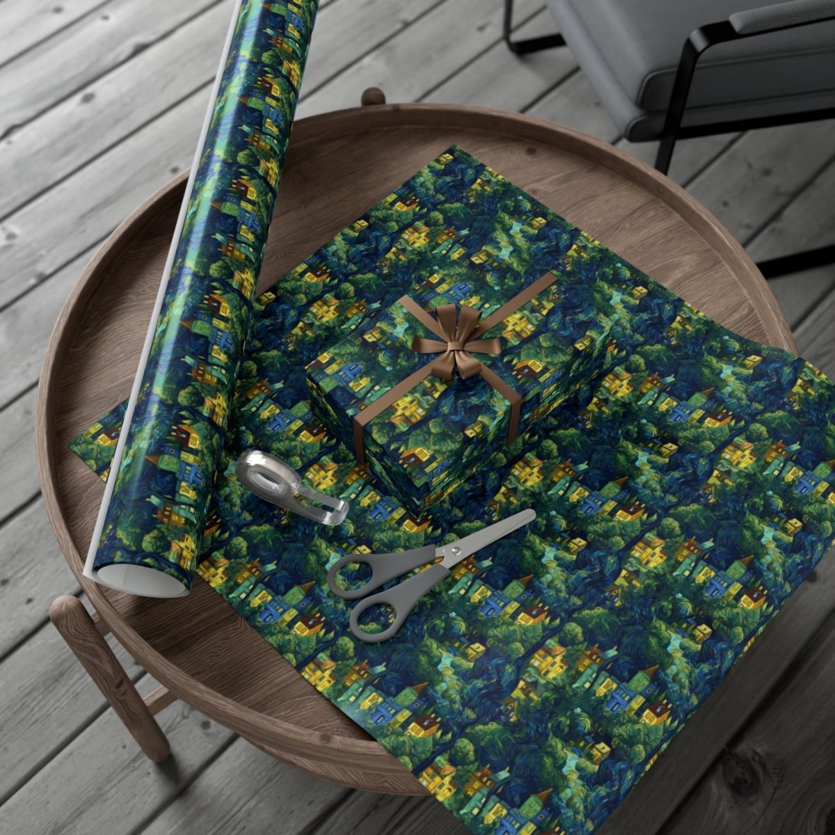Neighborhood Collage Van Gogh Style Gift Wrap - Home Decor | ShirtyAgents