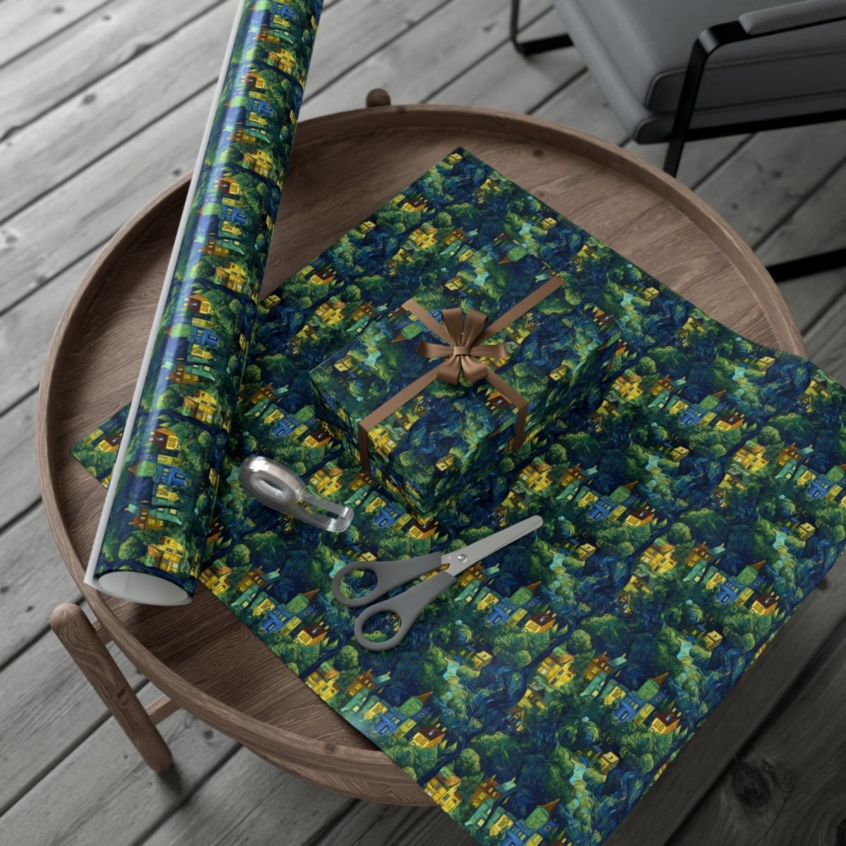 Neighborhood Collage Van Gogh Style Gift Wrap - Home Decor | ShirtyAgents