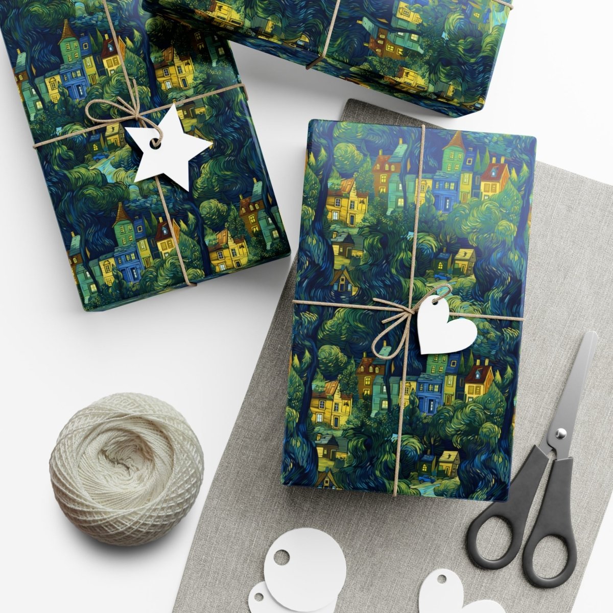 Neighborhood Collage Van Gogh Style Gift Wrap - Home Decor | ShirtyAgents