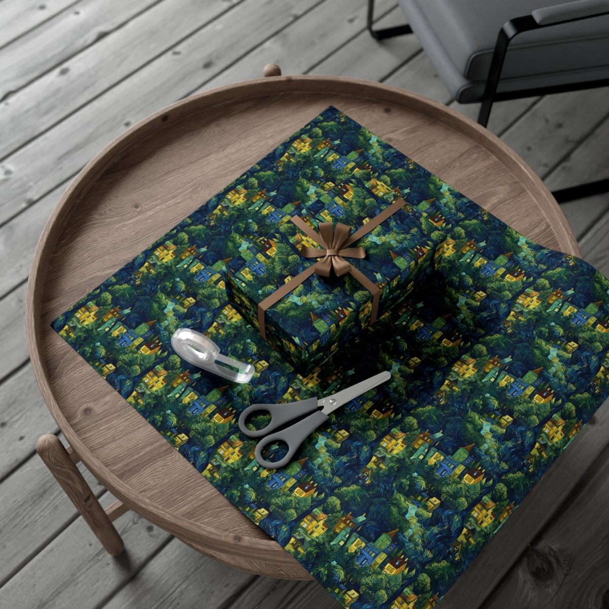 Neighborhood Collage Van Gogh Style Gift Wrap - Home Decor | ShirtyAgents