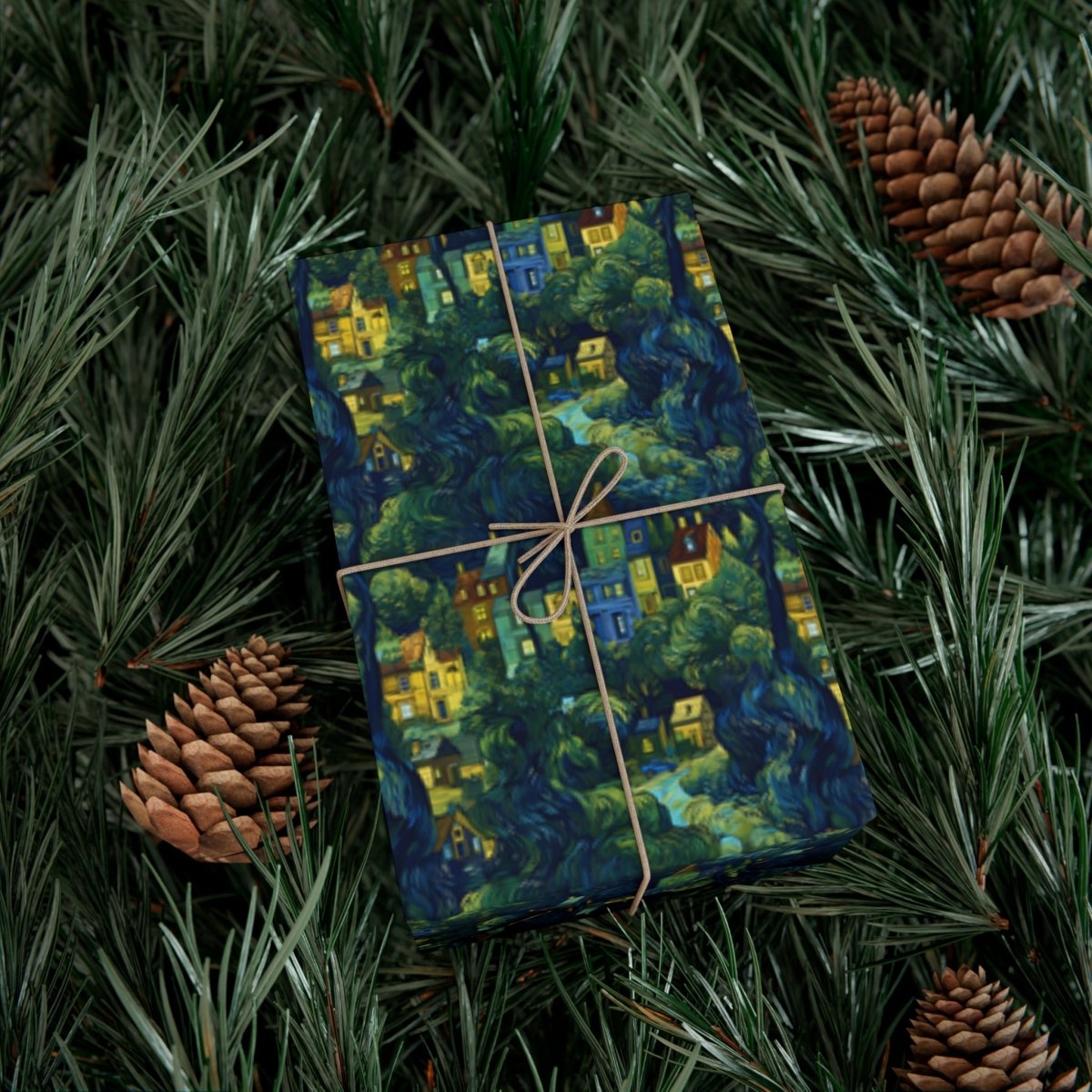 Neighborhood Collage Van Gogh Style Gift Wrap - Home Decor | ShirtyAgents