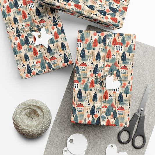 Neighborhood Full of Houses Minimalist Style Gift Wrap - Home Decor | ShirtyAgents