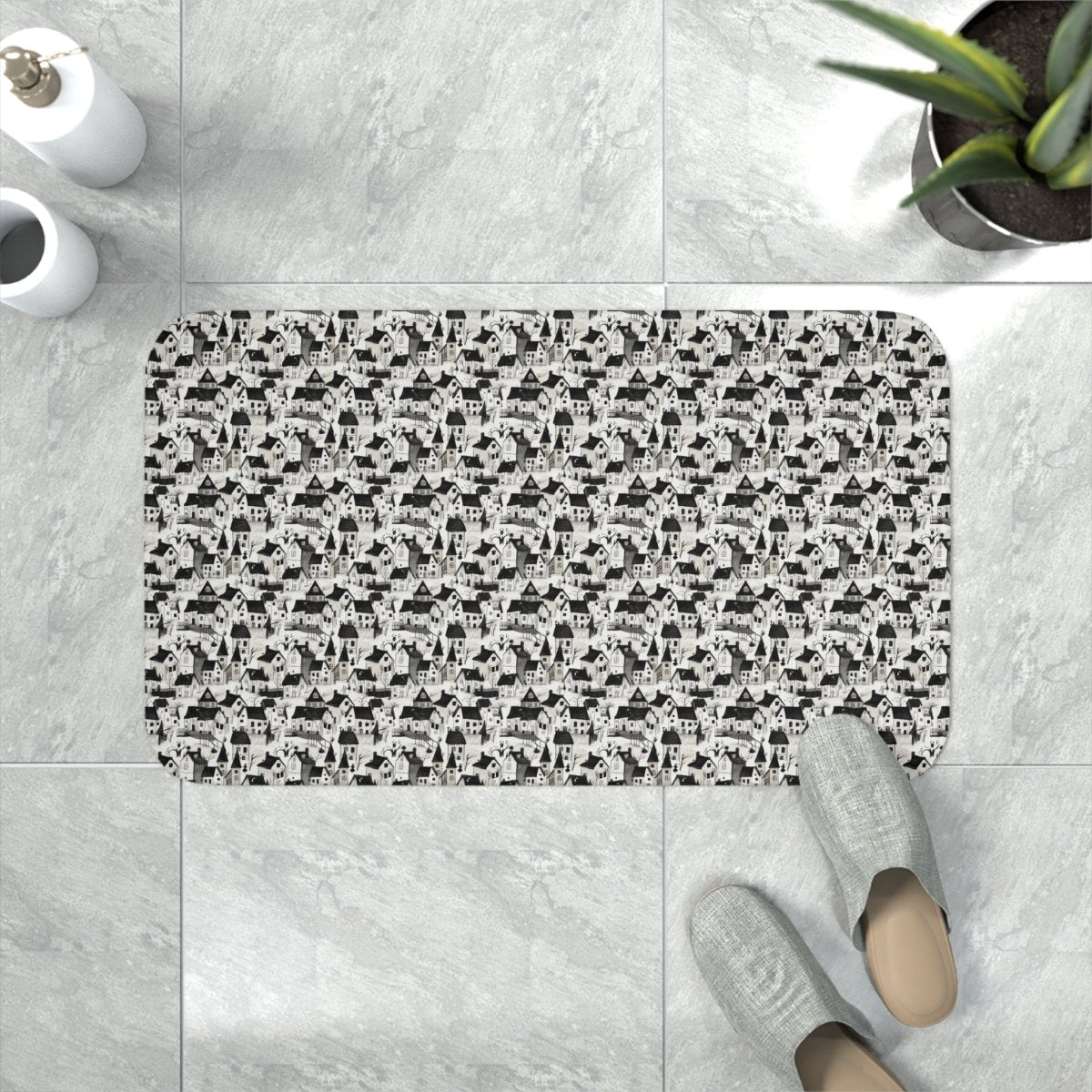 White Charcoal Neighborhood Memory Foam Bath Mat - Home Decor | ShirtyAgents