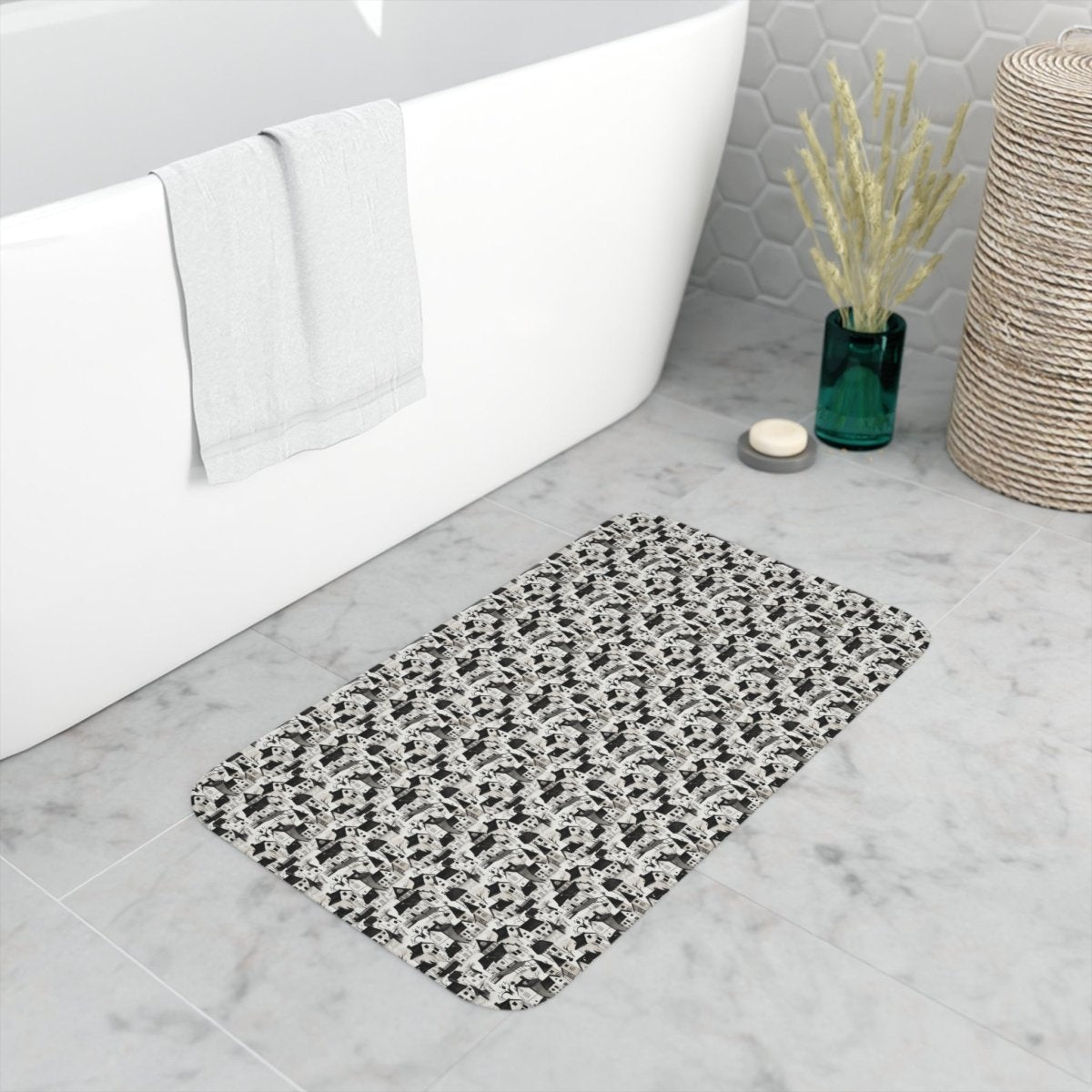 White Charcoal Neighborhood Memory Foam Bath Mat - Home Decor | ShirtyAgents
