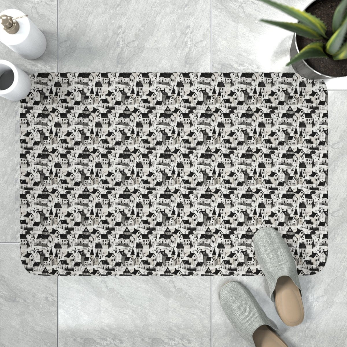 White Charcoal Neighborhood Memory Foam Bath Mat - Home Decor | ShirtyAgents