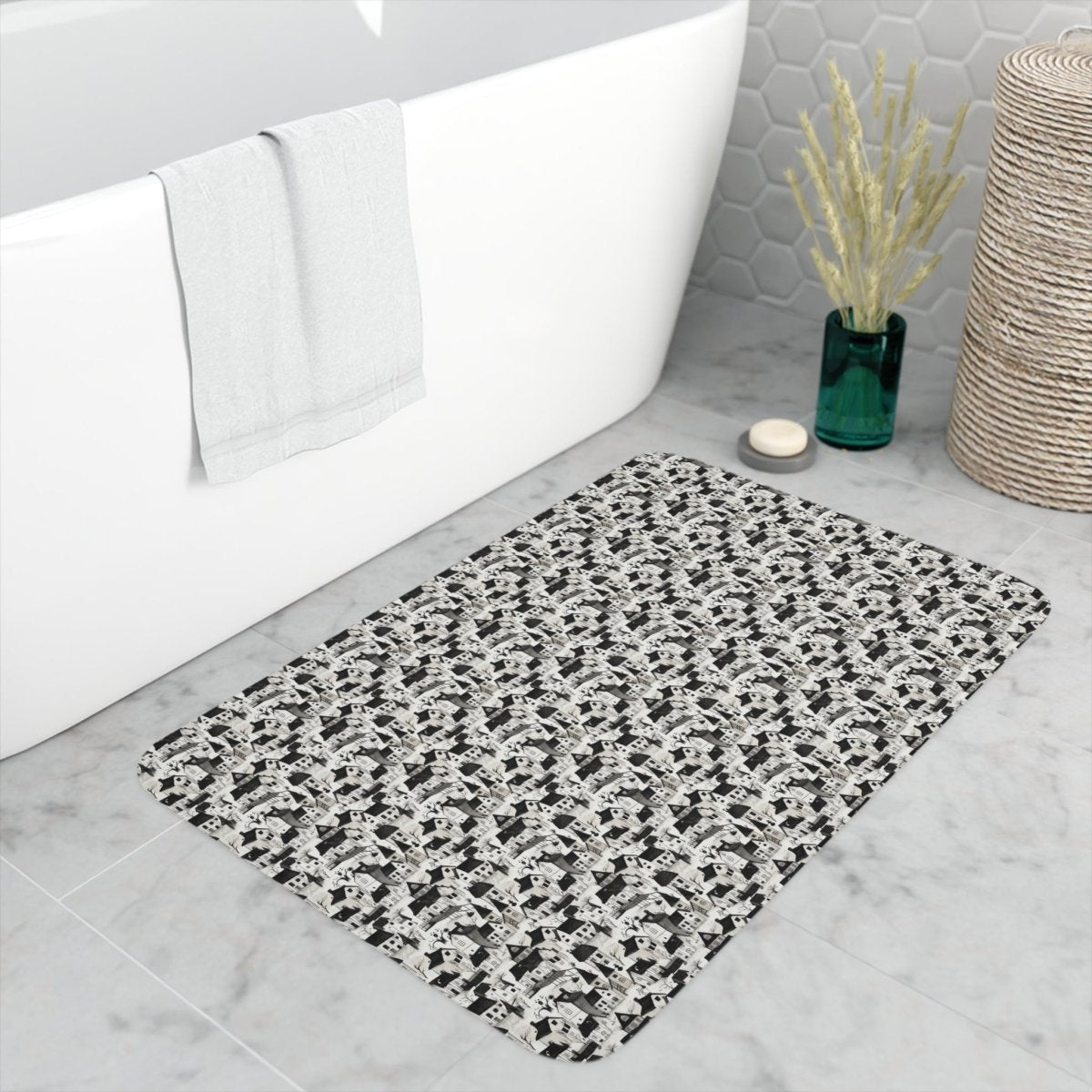 White Charcoal Neighborhood Memory Foam Bath Mat - Home Decor | ShirtyAgents
