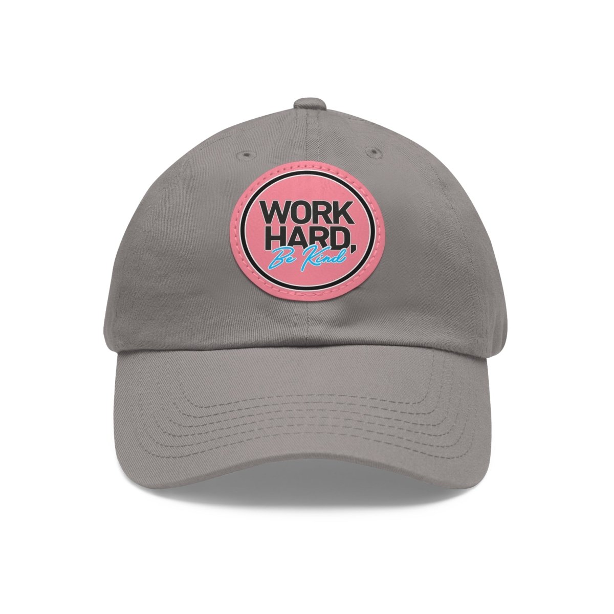 Work Hard Be Kind Black Circle Hat with Leather Patch - Hats | ShirtyAgents