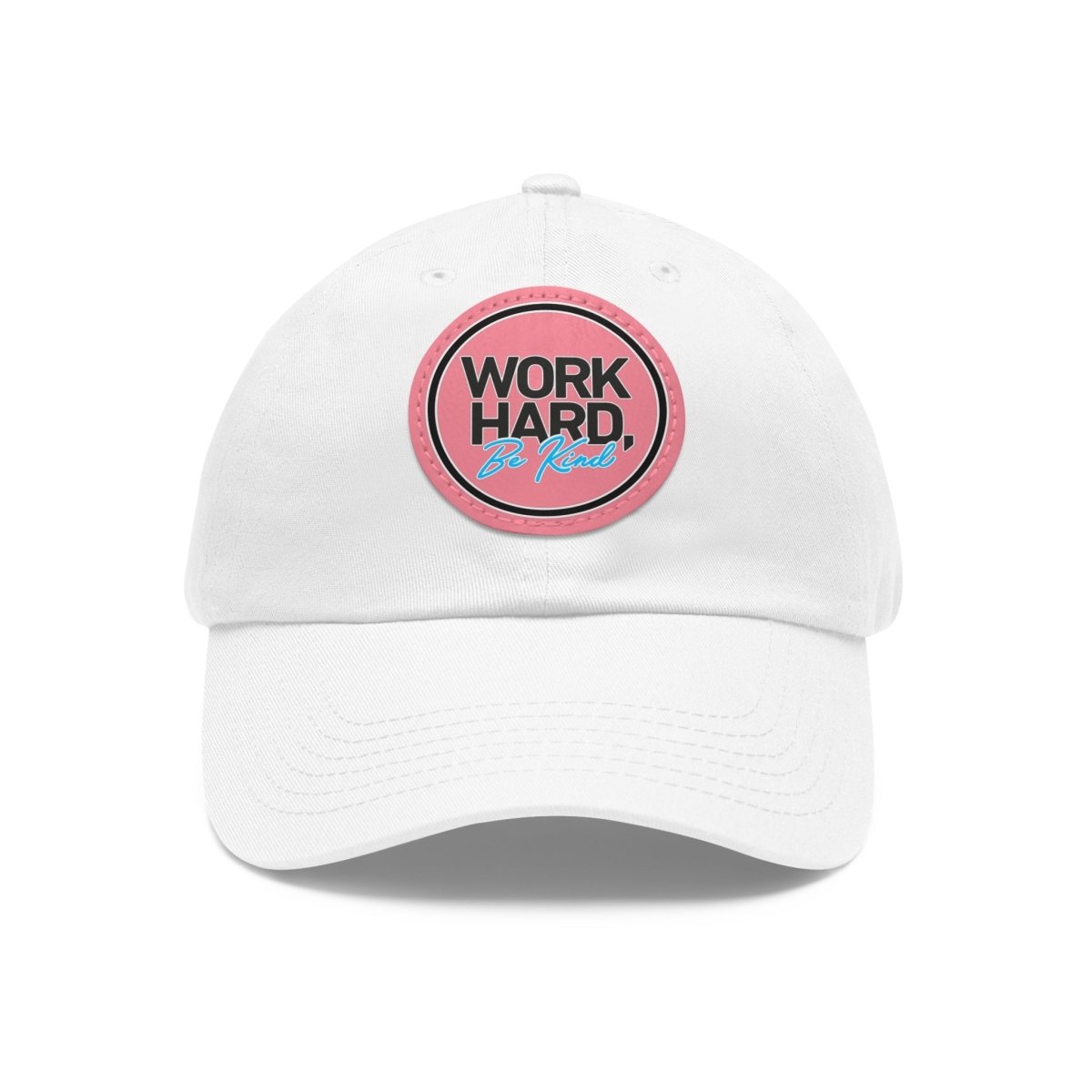 Work Hard Be Kind Black Circle Hat with Leather Patch - Hats | ShirtyAgents