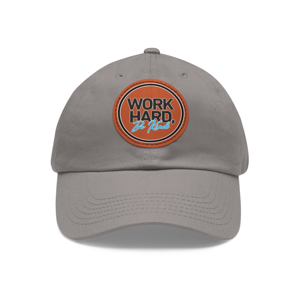 Work Hard Be Kind Black Circle Hat with Leather Patch - Hats | ShirtyAgents