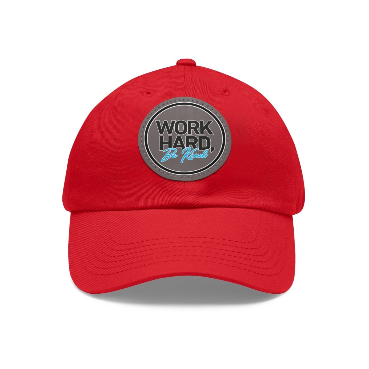 Work Hard Be Kind Black Circle Hat with Leather Patch - Hats | ShirtyAgents