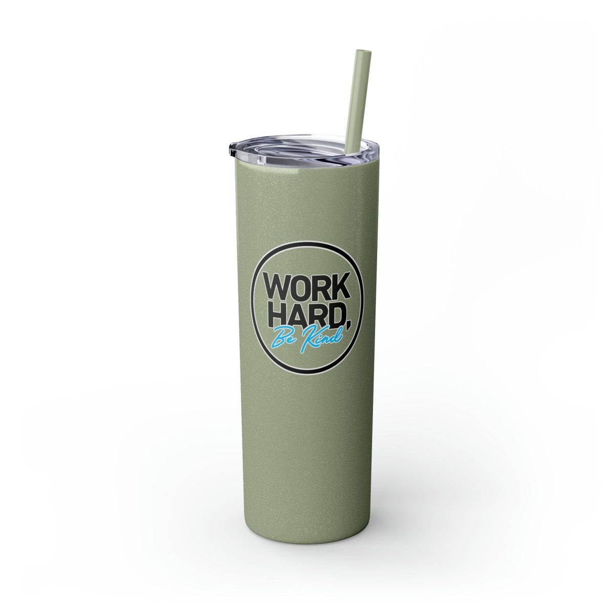 Work Hard Be Kind Black Circle Skinny Tumbler with Straw - Mug | ShirtyAgents
