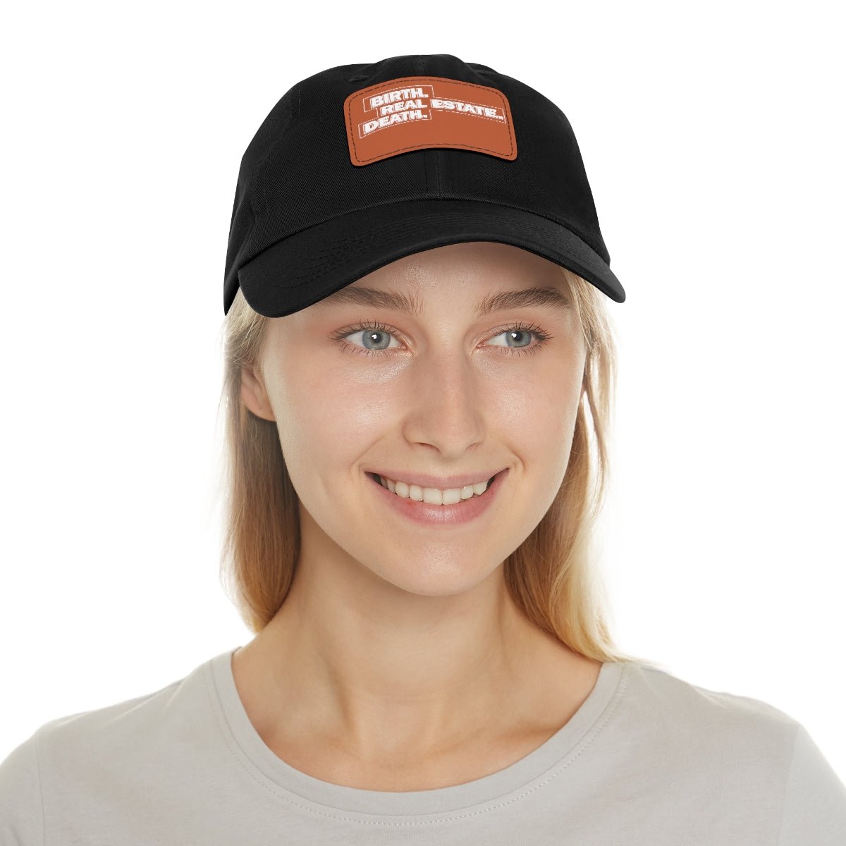 Birth. Real Estate. Death. Hat with Leather Patch - Hats | ShirtyAgents