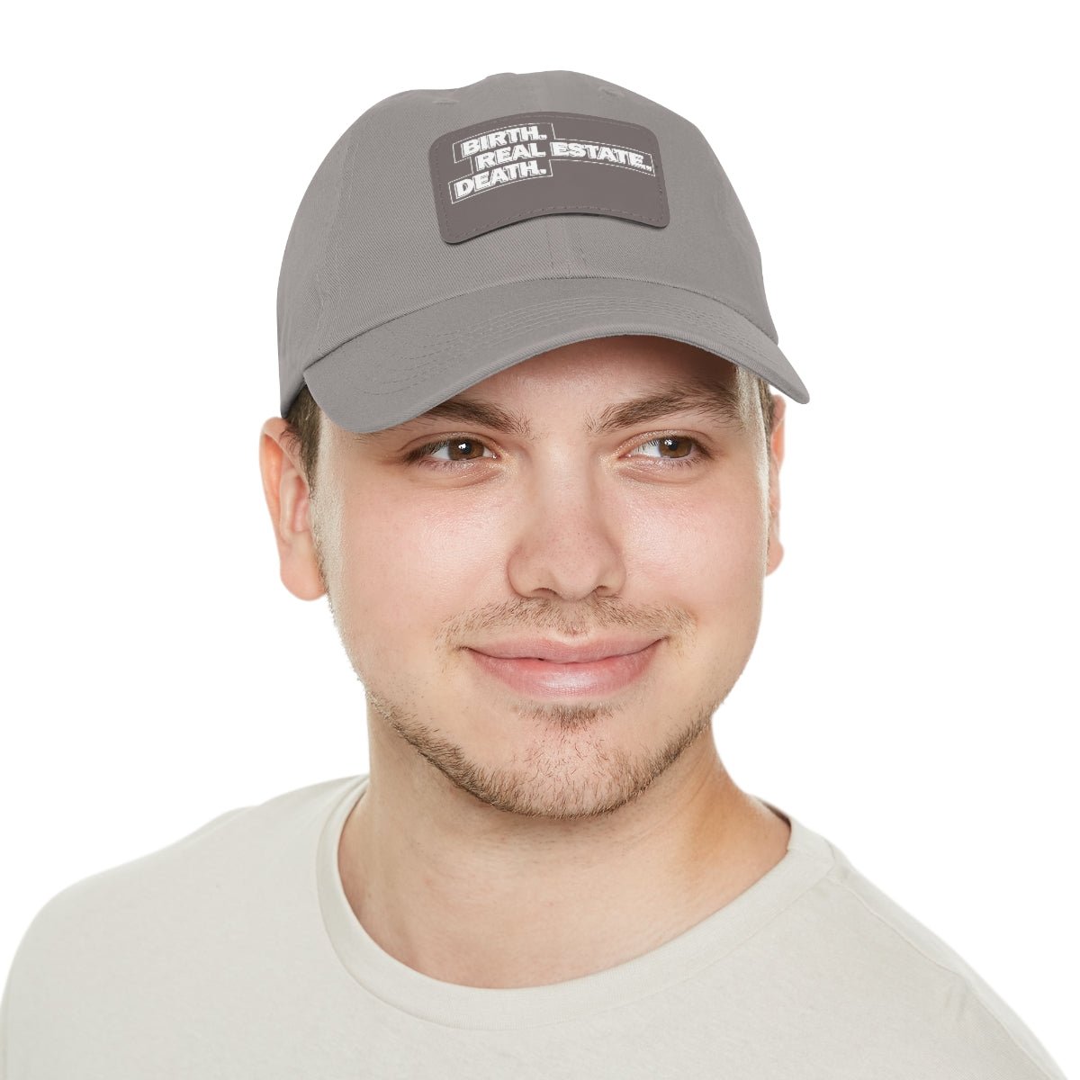 Birth. Real Estate. Death. Hat with Leather Patch - Hats | ShirtyAgents