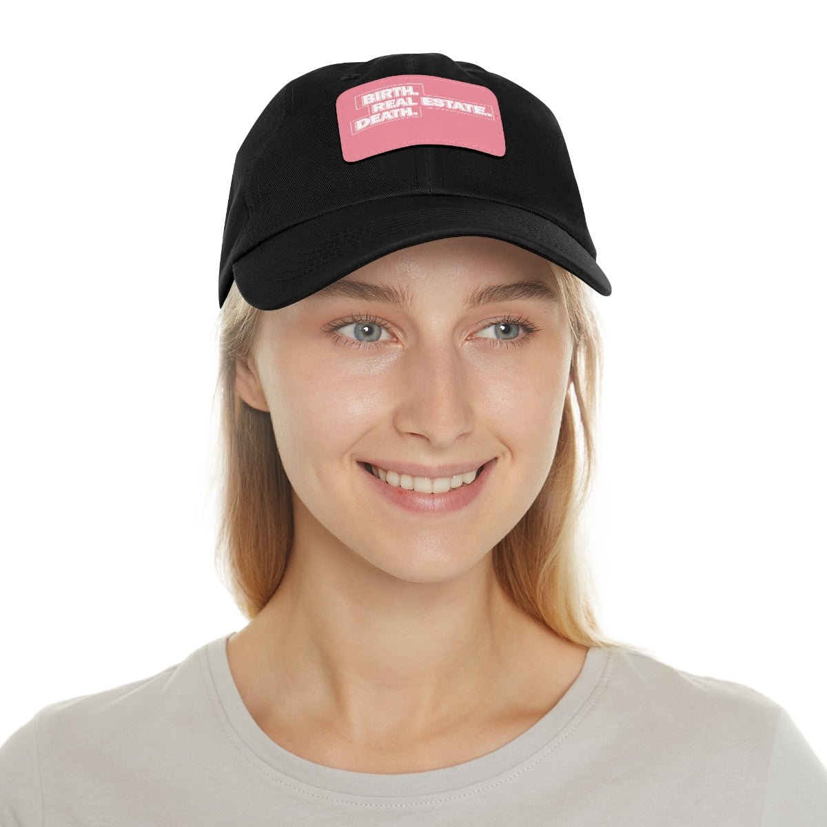 Birth. Real Estate. Death. Hat with Leather Patch - Hats | ShirtyAgents