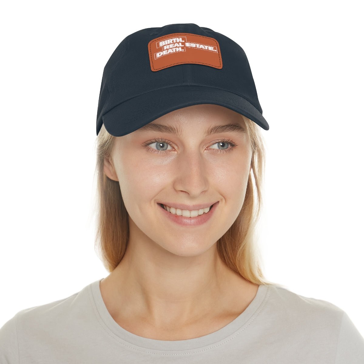 Birth. Real Estate. Death. Hat with Leather Patch - Hats | ShirtyAgents