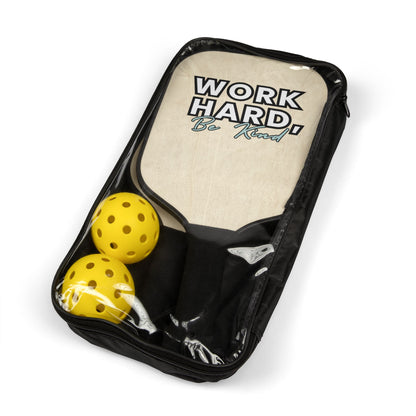 "Work Hard, Be Kind" Wooden Pickleball Paddle Kit | REAL Pickleball Social Club