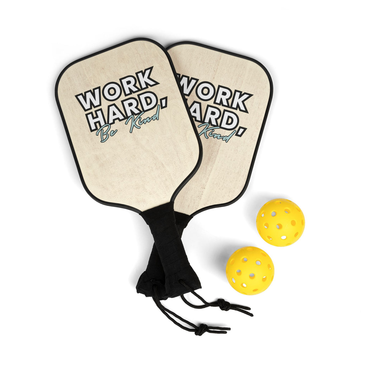 "Work Hard, Be Kind" Wooden Pickleball Paddle Kit | REAL Pickleball Social Club