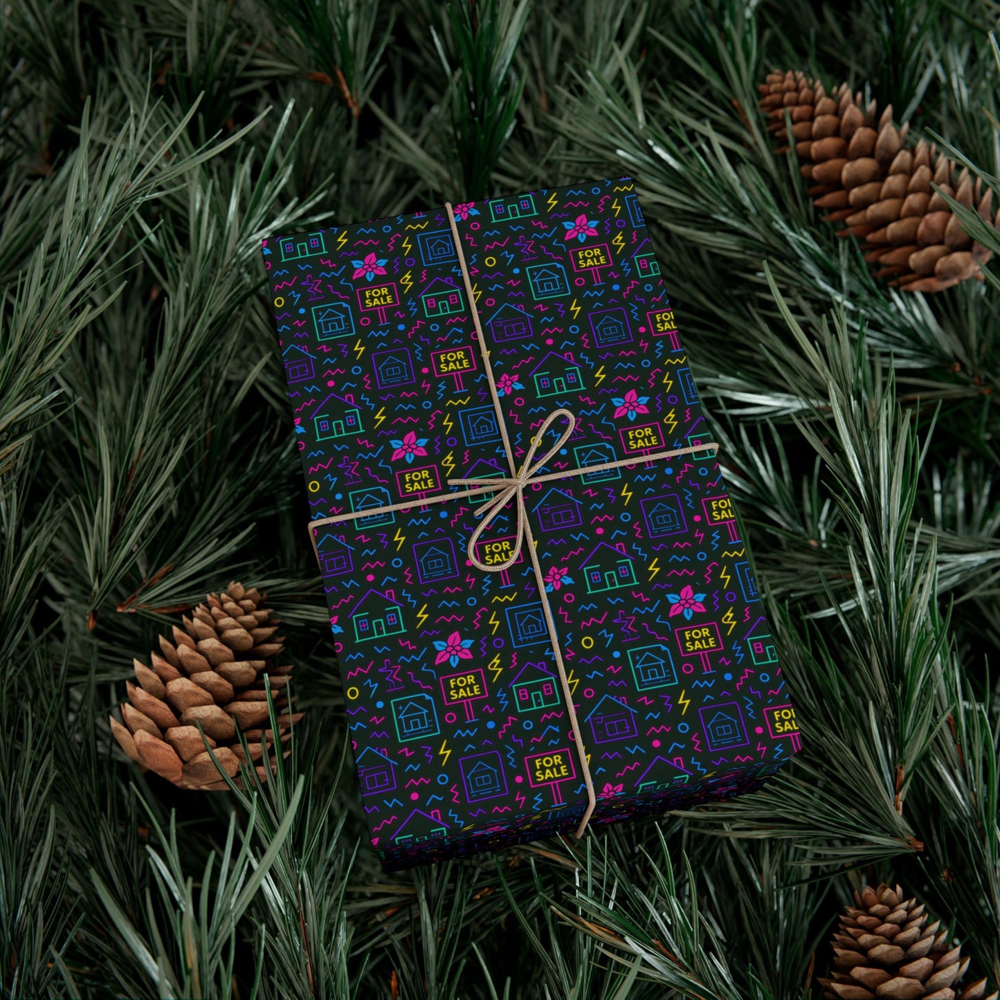 Neon House Signs Holiday Gift Wrap