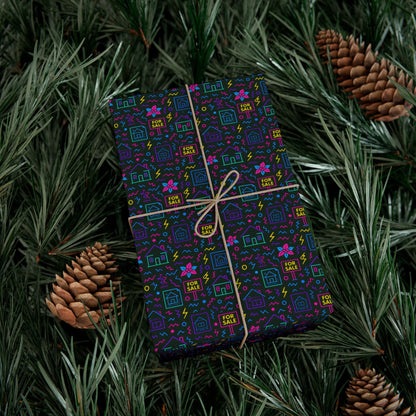 Neon House Signs Holiday Gift Wrap