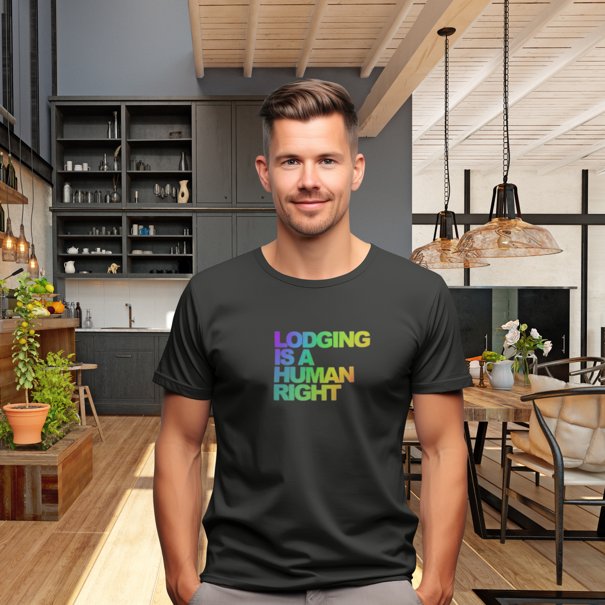 Lodging Is a Human Right Classic Tee by ShirtyAgents, product mockup