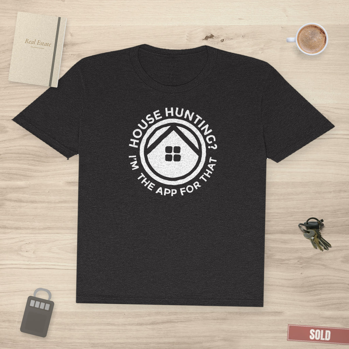 I'm The App For That Tee by ShirtyAgents, colour flat-lay, Dark Grey Heather