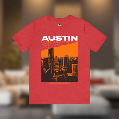Austin Cityscape – Orange Edition (Unisex Tee) - T-Shirt | ShirtyAgents