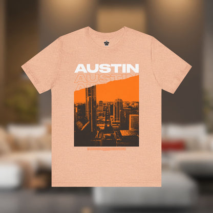 Austin Cityscape – Orange Edition (Unisex Tee) - T-Shirt | ShirtyAgents