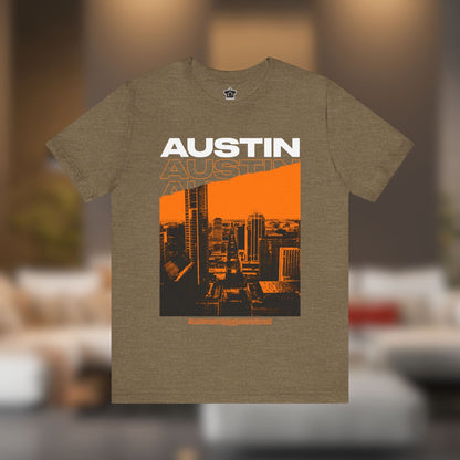 Austin Cityscape – Orange Edition (Unisex Tee) - T-Shirt | ShirtyAgents