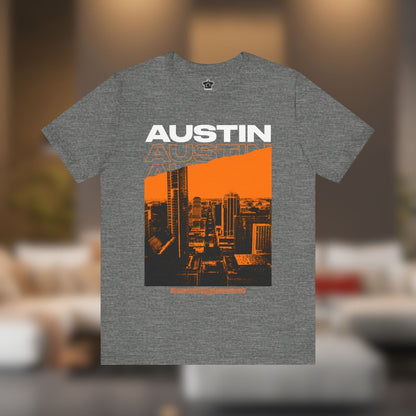 Austin Cityscape – Orange Edition (Unisex Tee) - T-Shirt | ShirtyAgents