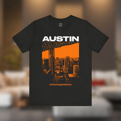 Austin Cityscape – Orange Edition (Unisex Tee) - T-Shirt | ShirtyAgents