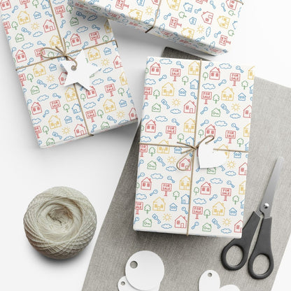 Childhood Sketch Neighborhood Holiday Gift Wrap - Home Decor | ShirtyAgents