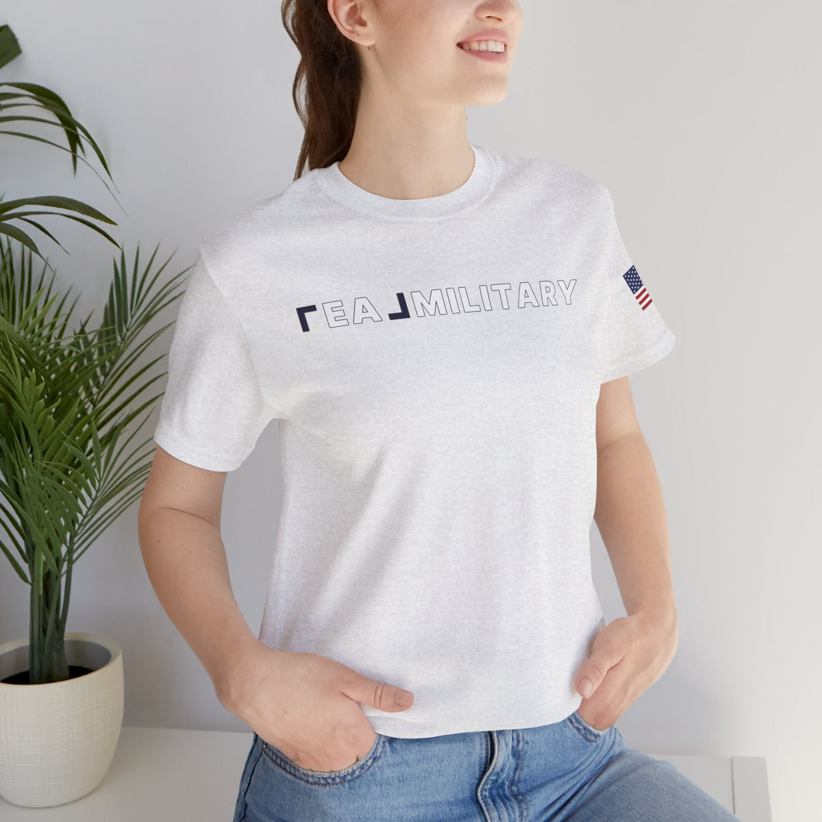REAL Military Contrast Logo Text & Flag - T-Shirt | ShirtyAgents