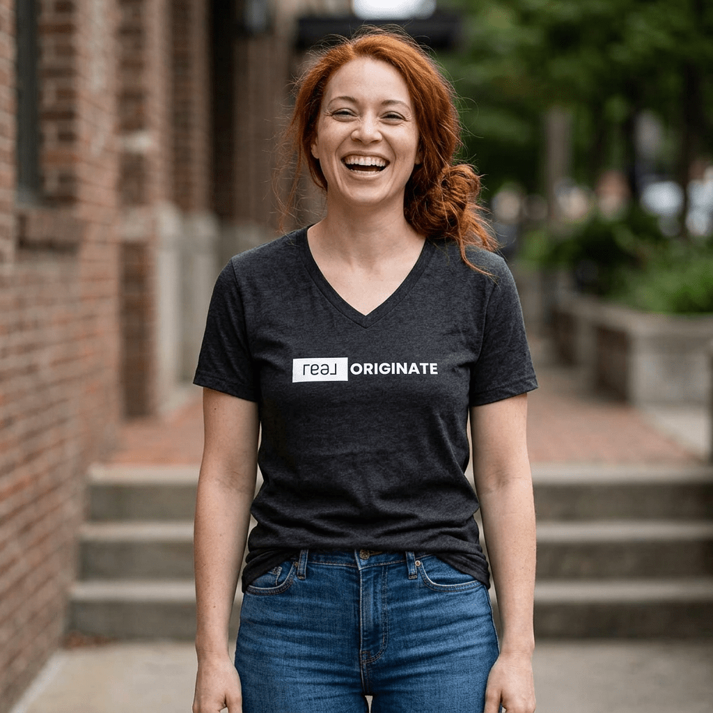 REAL Originate Mortgage | Relaxed V - Neck Tee - T-Shirt | ShirtyAgents