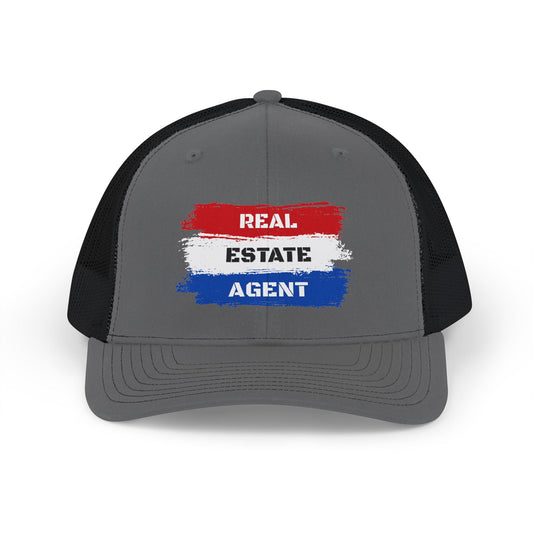 Red White Blue Stripes Real Estate Agent | White Trucker Cap - Hats | ShirtyAgents