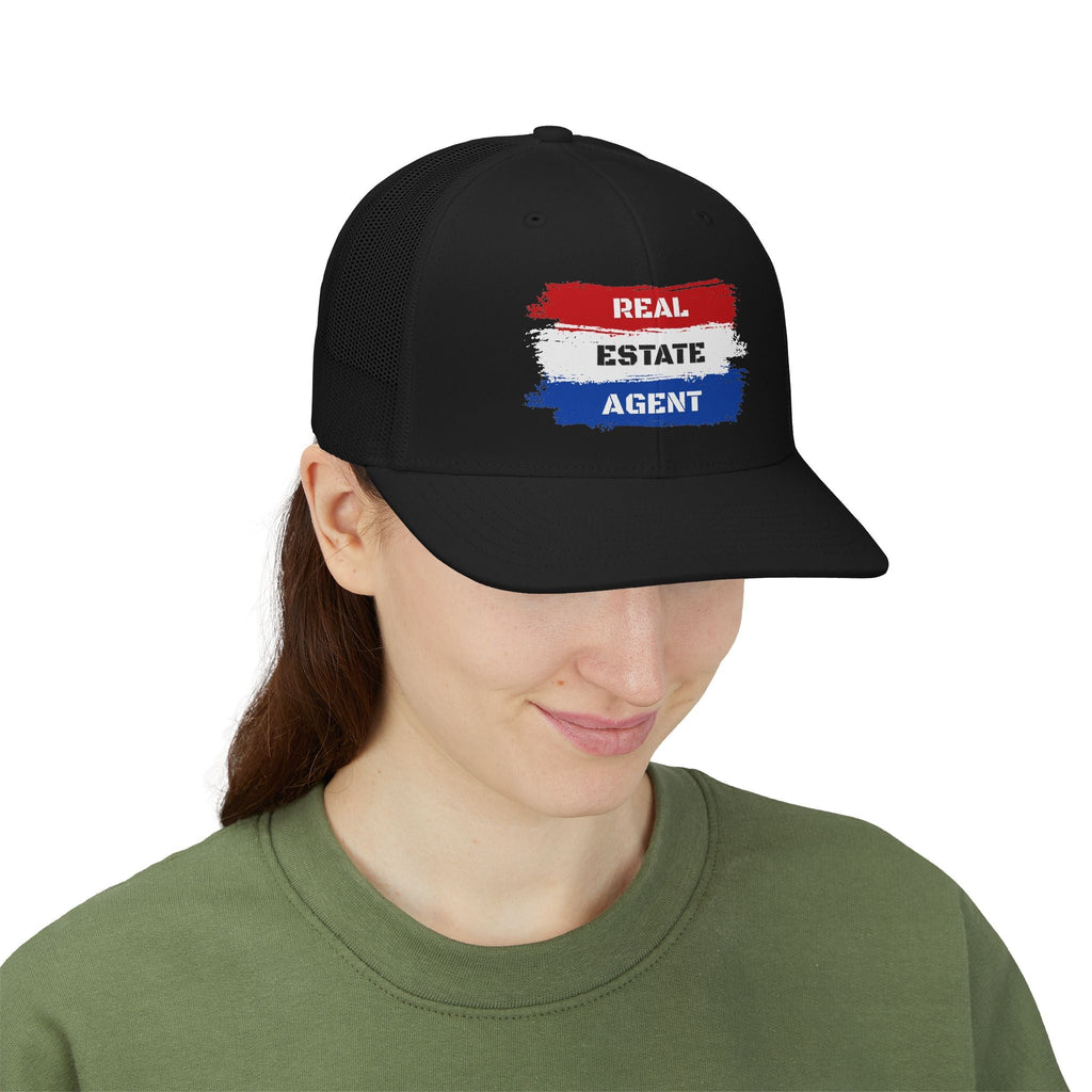 Red White Blue Stripes Real Estate Agent | White Trucker Cap - Hats | ShirtyAgents