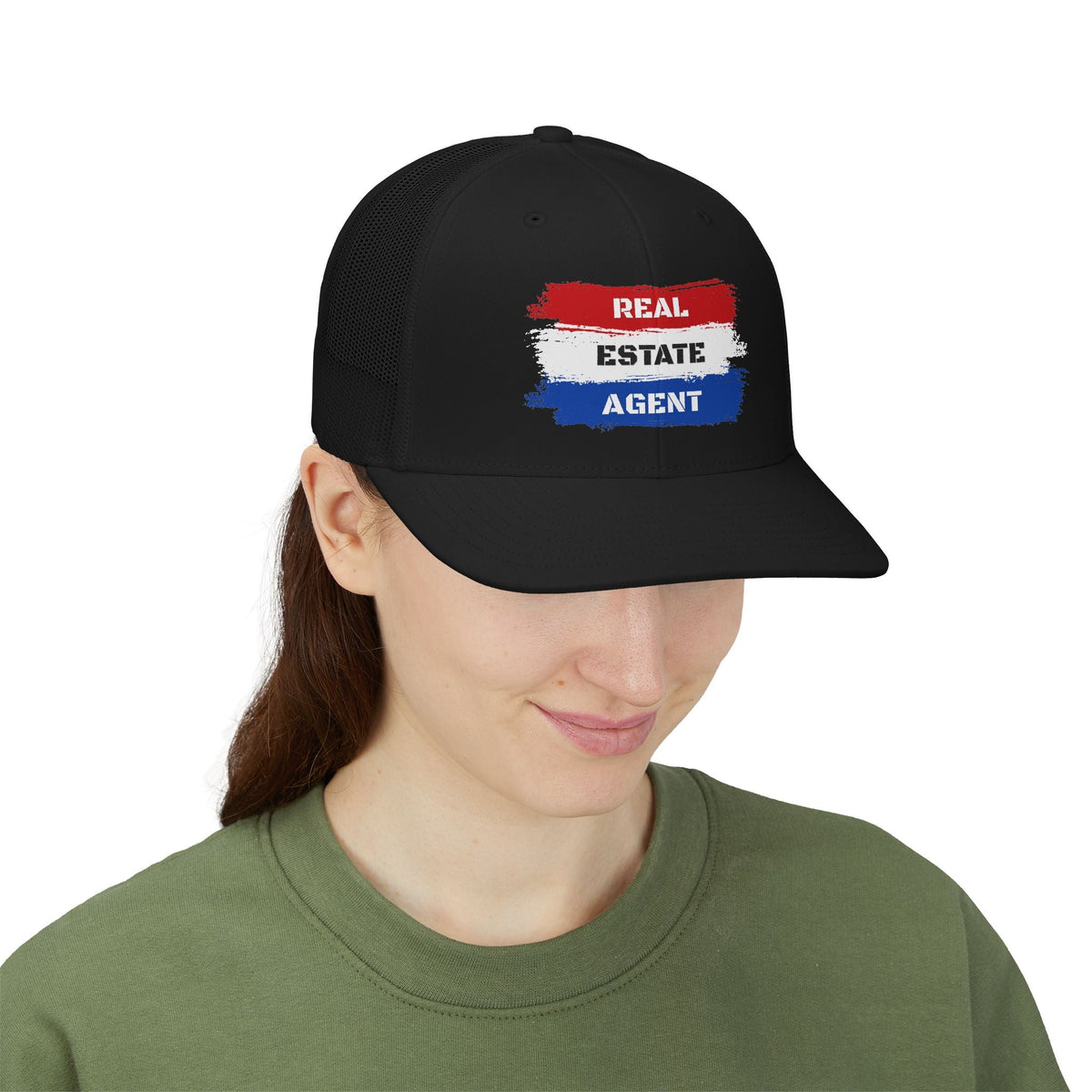 Red White Blue Stripes Real Estate Agent | White Trucker Cap - Hats | ShirtyAgents