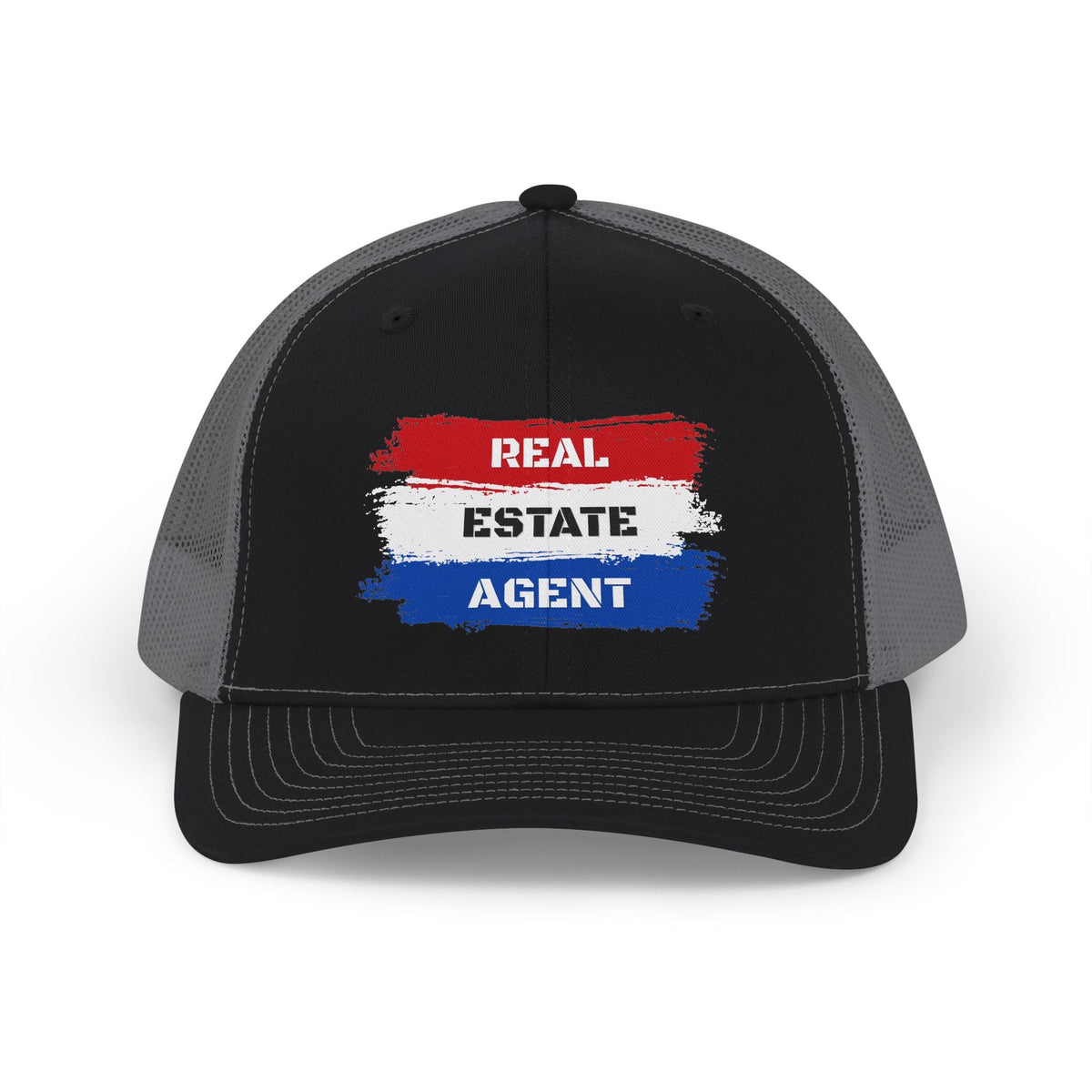 Red White Blue Stripes Real Estate Agent | White Trucker Cap - Hats | ShirtyAgents