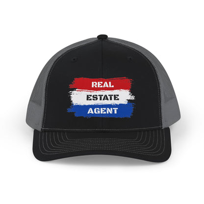 Red White Blue Stripes Real Estate Agent | White Trucker Cap - Hats | ShirtyAgents