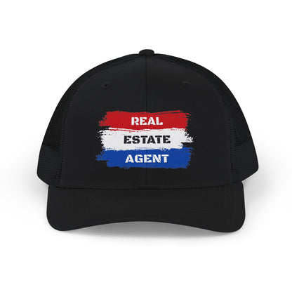 Red White Blue Stripes Real Estate Agent | White Trucker Cap - Hats | ShirtyAgents