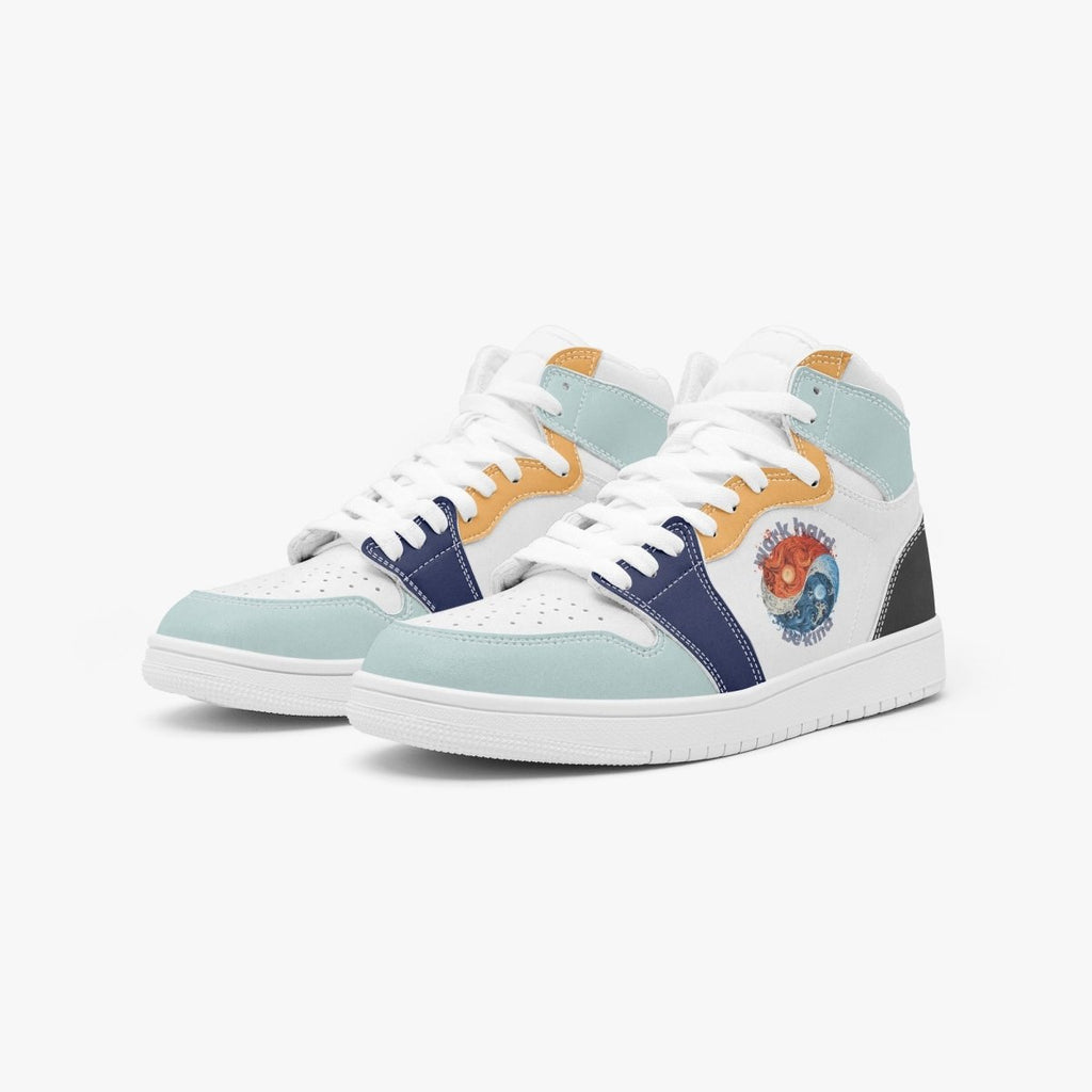 🏡 Step Up Your Game with "Work Hard, Be Kind" High Top Sneakers! 👟✨ - Sneakers | ShirtyAgents