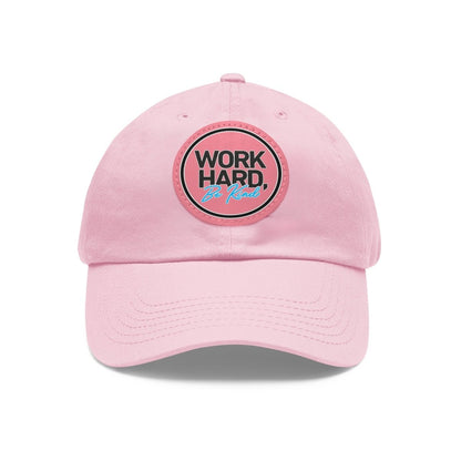 Work Hard Be Kind Black Circle Hat with Leather Patch - Hats | ShirtyAgents