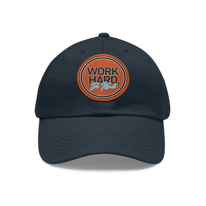 Work Hard Be Kind Black Circle Hat with Leather Patch - Hats | ShirtyAgents
