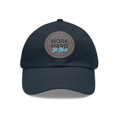 Work Hard Be Kind Black Circle Hat with Leather Patch - Hats | ShirtyAgents